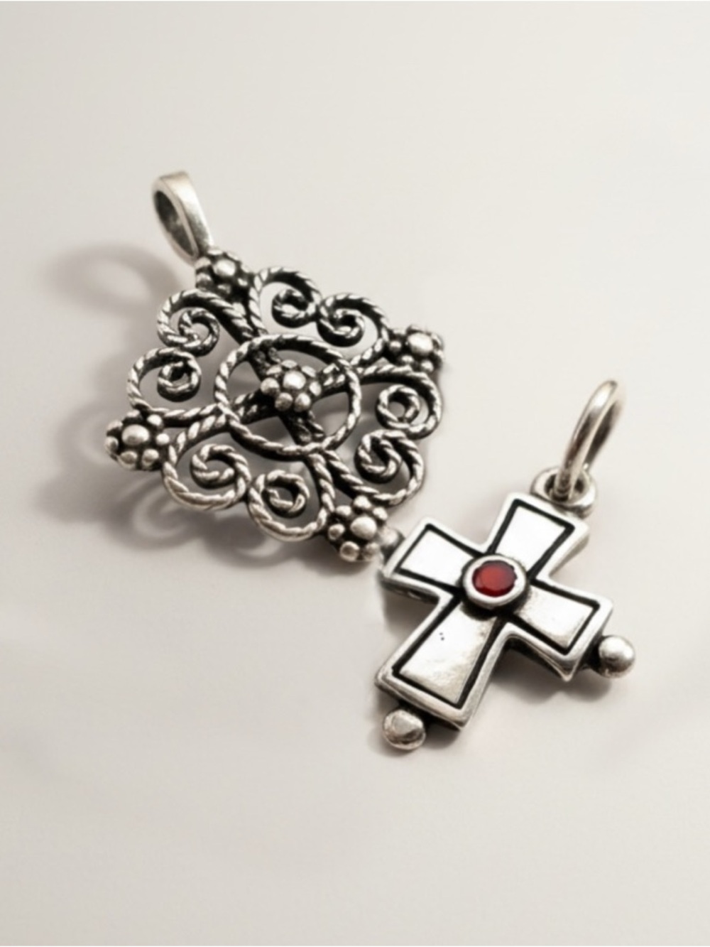 James Avery retired crosses twisted lacey petite red garnet pendant charm